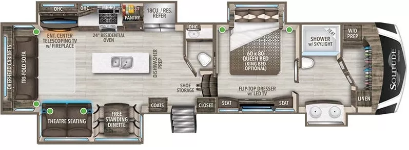 41' 2023 Grand Design Solitude 373FB w/3 Slides Floorplan
