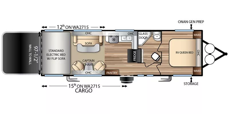 32' 2016 Forest River Stealth WA2715G w/Generator  - Toy Hauler Floorplan