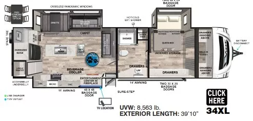 39' 2023 Forest River Vibe 34XL w/3 Slides Floorplan