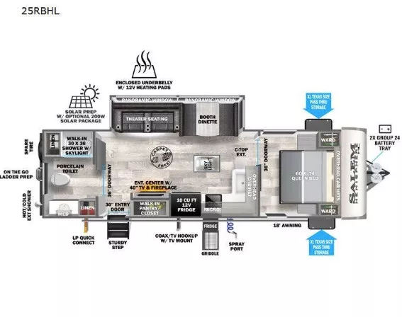 32' 2024 Forest River Salem Hemispher Hl 25RBHL w/Slide Floorplan