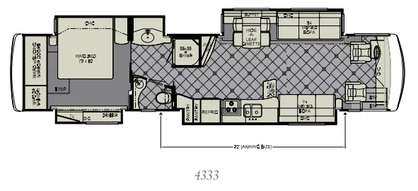 39' 2010 Newmar Ventana 4333 350hp Cummins w/4 Slides Floorplan