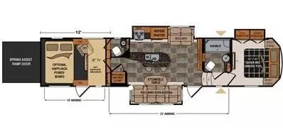 42' 2015 Dutchmen Voltage V3895 w/3 Slides & Generator  - Toy Hauler Floorplan