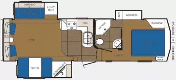 32' 2012 Primetime Crusader 290RLT w/3 Slides Floorplan
