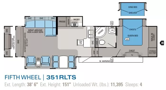 39' 2012 Jayco Eagle 351RLTS w/3 Slides Floorplan