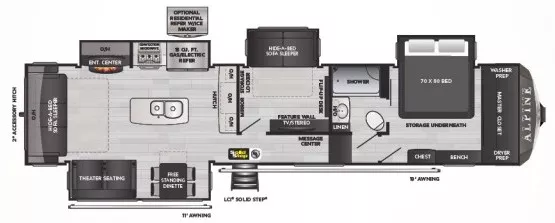 41' 2023 Keystone Alpine 3720MD w/4 Slides Floorplan