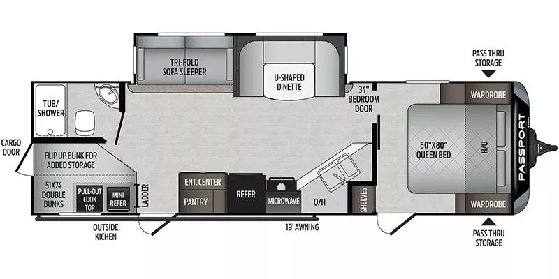32' 2021 Keystone Passport 2820BH w/Slide Floorplan