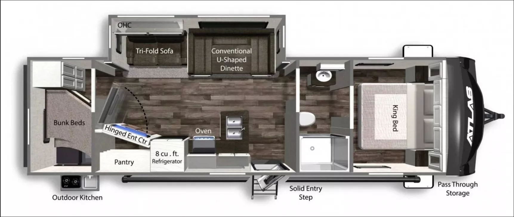 33' 2023 Dutchmen Atlas 2902BH w/Slide Floorplan