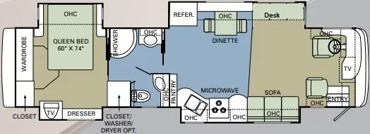 41' 2007 Holiday Rambler Ambassador 40PDQ 330hp Cummins w/4 Slides Floorplan