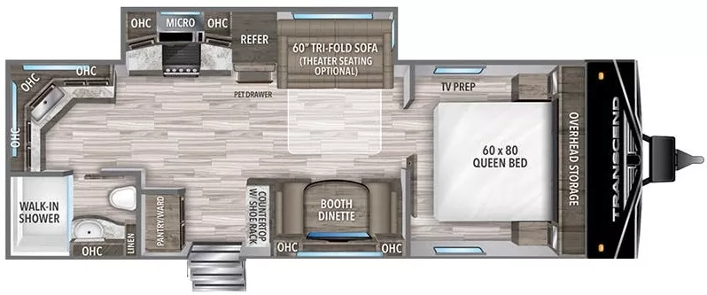 30' 2022 Grand Design Transend Xplor 240ML w/Slide Floorplan