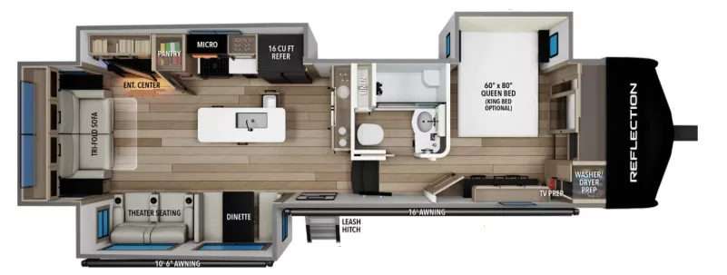 35' 2026 Grand Design Reflection 337RLS w/3 Slides Floorplan