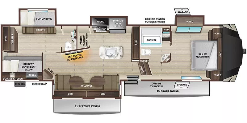 41' 2022 Highland RV Open Range 374BHS w/4 Slides - Bunk House Floorplan