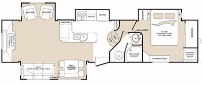 38' 2010 Keystone Montana Hickory 3665RE w/4 Slides Floorplan