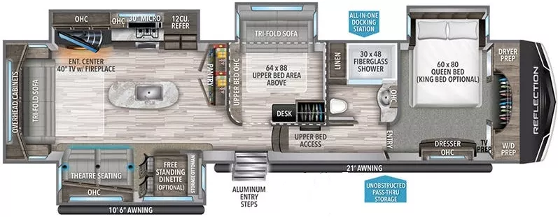 41' 2021 Grand Design Reflection 367BHS w/4 Slides Floorplan