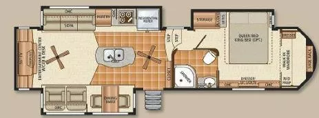 38' 2014 Forest River Dynamax Trilogy 3650RE w/3 Slides Floorplan