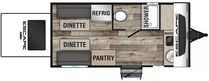 15' 2021 Kz Escape 14HATCH - Toy Hauler Floorplan