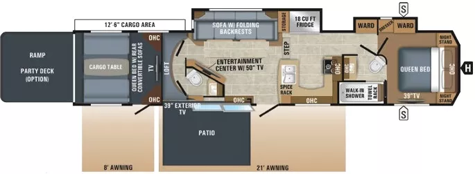 45' 2019 Jayco Seismic 4113 w/2 Slides & Generator  - Toy Hauler Floorplan
