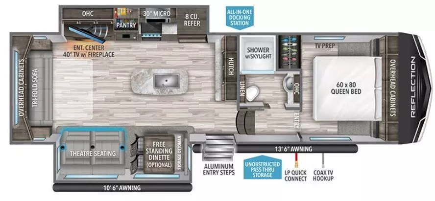 32' 2022 Grand Design Reflection 150 Series 295RL w/2 Slides Floorplan