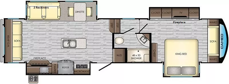 38' 2018 Crossroads Cameo 3631RL w/4 Slides Floorplan
