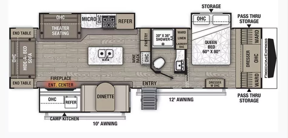 36' 2022 Forest River Freedom Express LIBERTY 324 RLE w/3 Slides Floorplan