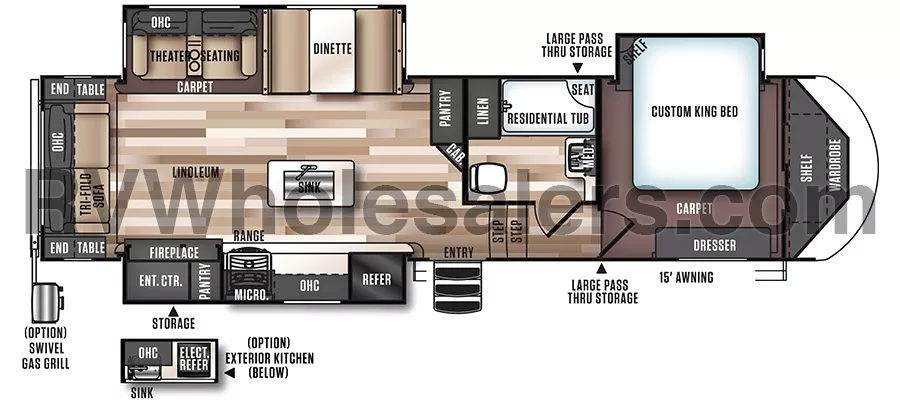 36' 2018 Forest River Heritage Glen Lite 276RLIS w/3 Slides Floorplan
