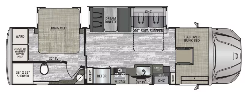 34' 2023 Dynamax Europa Diesel 31SS w/2 Slides Floorplan