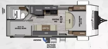 25' 2022 Forest River Ibex 19MBH - Bunk House Floorplan