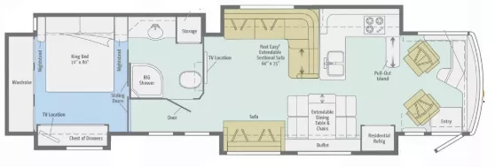 43' 2013 Winnebago Tour 42GD 450hp Cummins w/4 Slides Floorplan