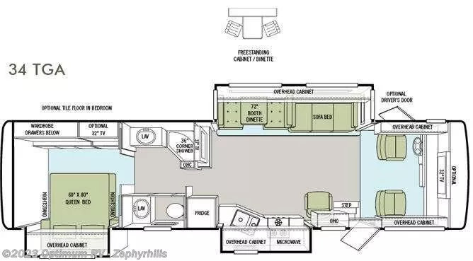 35' 2012 Tiffin Allegro Open Road M-34TGA w/3 Slides Floorplan