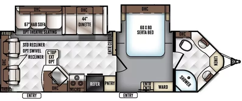 31' 2019 Forest River Flagstaff V-Lite 27VRL w/2 Slides Floorplan