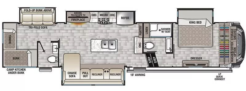 43' 2022 Forest River Cedar Creek 375BHO w/4 Slides - Bunk House Floorplan