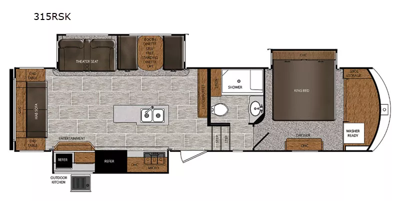 31' 2019 Primetime Crusader 315RST w/3 Slides Floorplan