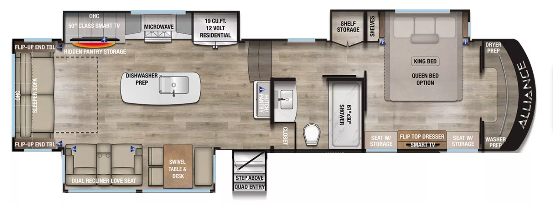 37' 2021 Alliance RV Paradigm 340RL w/3 Slides Floorplan