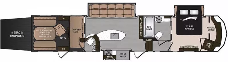 43' 2017 Dutchmen Voltage Epic 3990 w/3 Slides & Generator  - Toy Hauler Floorplan