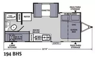 22' 2021 Coachmen Apex Nano 194BHS w/Slide - Bunk House Floorplan