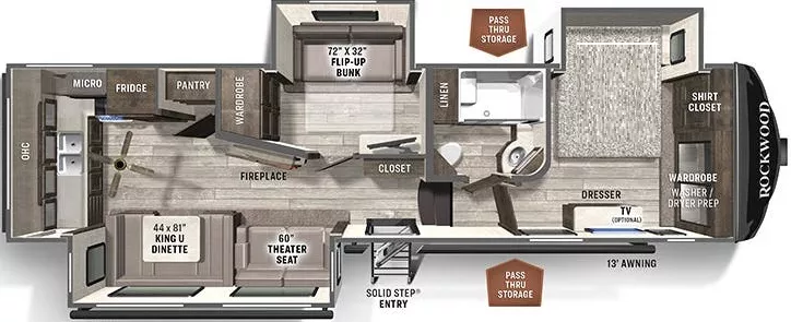 36' 2021 Forest River Rockwood 2887MB w/3 Slides - Bunk House Floorplan