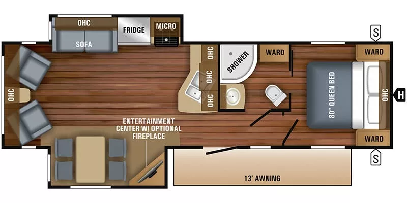 30' 2018 Jayco Jay Flight 29RLDS w/2 Slides Floorplan