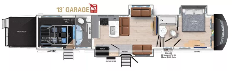 45' 2024 Heartland Cyclone 4006 w/3 Slides & Generator  - Toy Hauler Floorplan