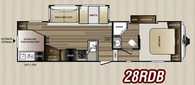 32' 2015 Keystone Cougar 28RDB w/2 Slides - Bunk House Floorplan