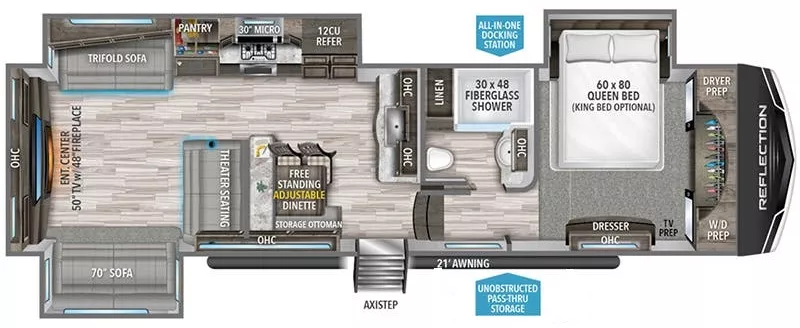 37' 2022 Grand Design Reflection 341RDS w/3 Slides Floorplan