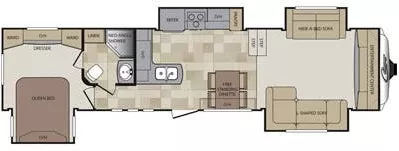 37' 2014 Keystone Cougar High Country 337FLS w/4 Slides Floorplan
