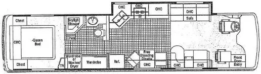 38' 1999 Holiday Rambler Endeavor 37CDS4 230hp Cummins w/Slide Floorplan