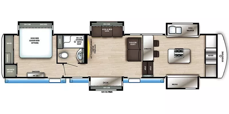 43' 2021 Forest River Riverstone LEGACY 39FK w/5 Slides Floorplan