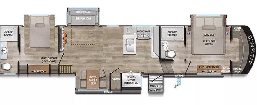 42' 2025 Alliance RV Paradigm 395DS w/4 Slides Floorplan