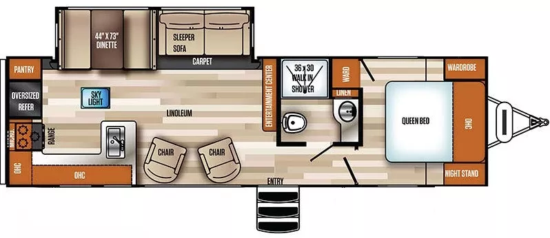 34' 2020 Forest River Vibe 26RK w/Slide Floorplan