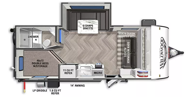 22' 2022 Forest River Wildwood Fsx 178BHSK w/Slide - Bunk House Floorplan