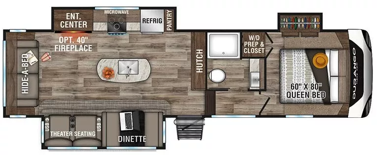 32' 2021 K-Z Durango Half Ton 283RL w/3 Slides Floorplan