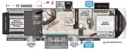 40' 2021 Grand Design Momentum 320G w/3 Slides & Generator  - Toy Hauler Floorplan
