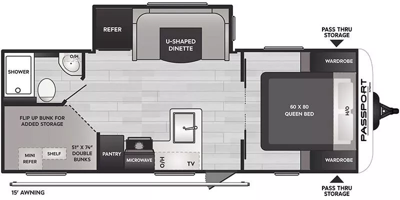 26' 2024 Keystone Passport Sl Ultra Lite 229BH w/Slide - Bunk House Floorplan