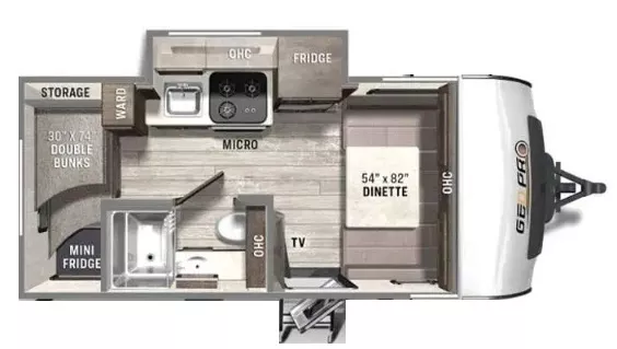 19' 2023 Forest River Geo Pro G16BH w/Slide - Bunk House Floorplan