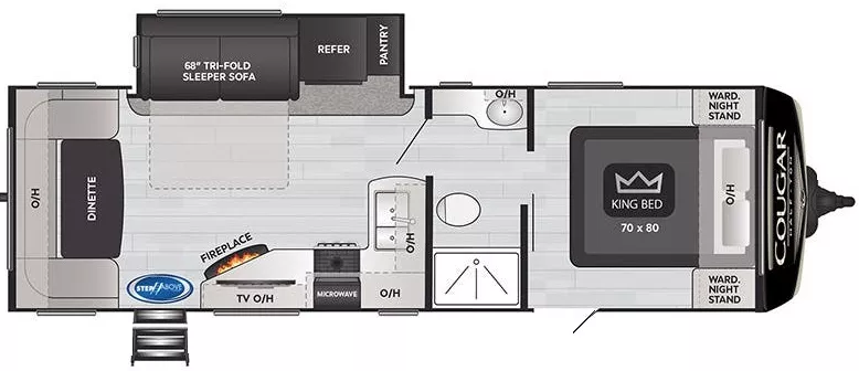 30' 2022 Keystone Cougar 25RDS w/Slide Floorplan
